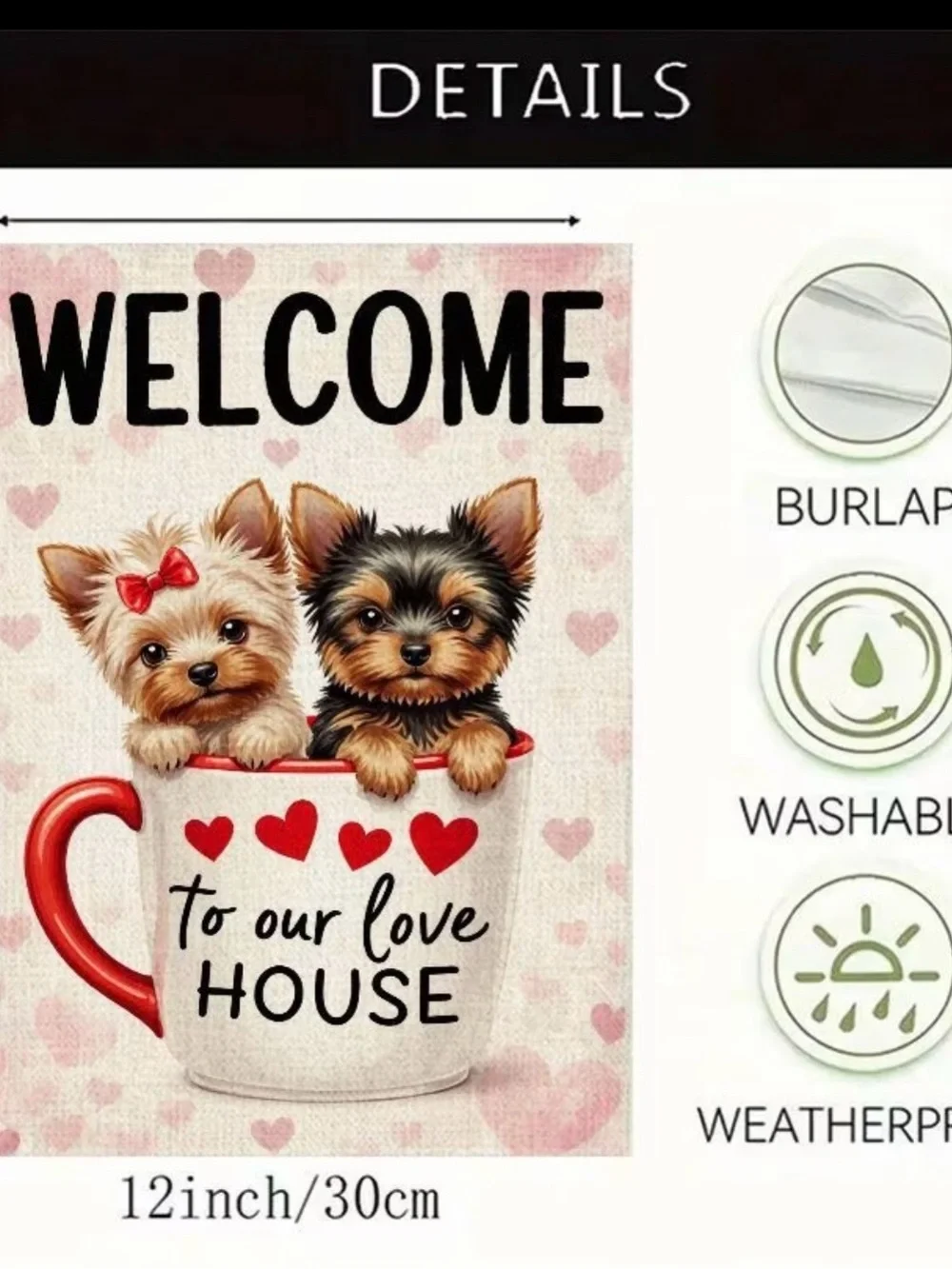 Garden Flag, Double-sided Welcome Yorkie Puppies Burlap approx 12”x18” - Picture 14 of 16